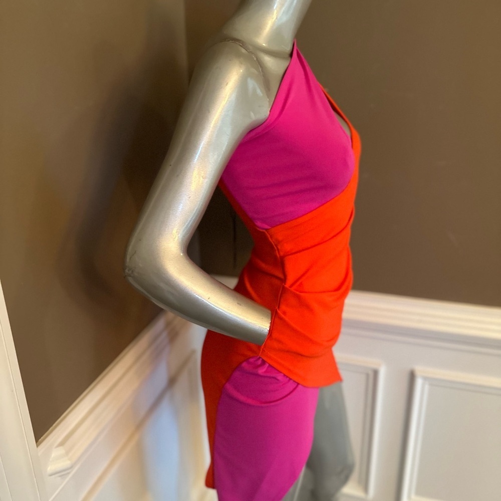 NWT FASHION NOVA Colorblock Midi Dress Sz XS Orange/Pink - Picture 4 of 5